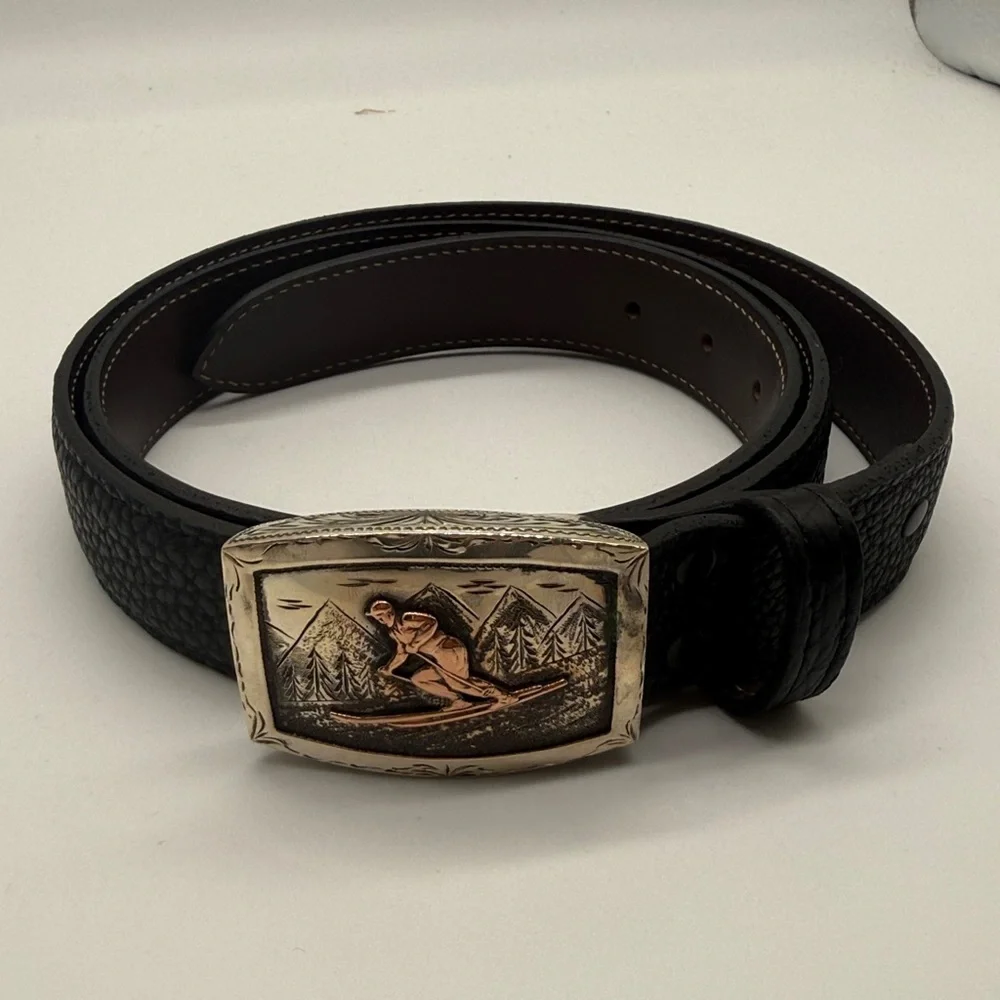 Comstock Heritage Preston B Skier SS Buckle Black Bison Belt Size 42